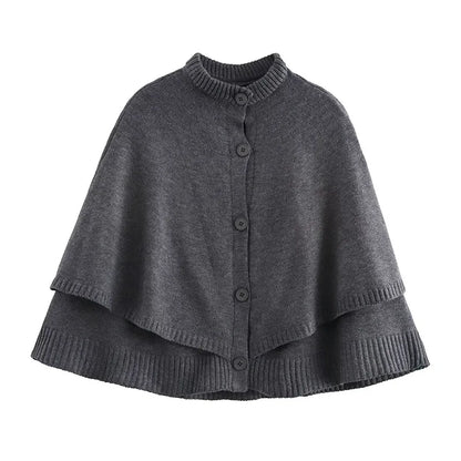 maoxiangshop  -  Chic Knitted Cape Cardigan Women Casual Solid Single-Breasted O-neck Sweaters Female Autumn Loose Versatile Simple Knitwear