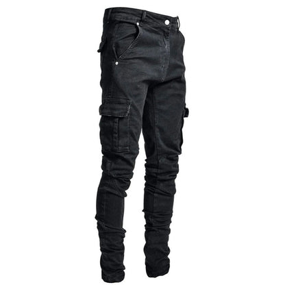 maoxiangshop Jeans Men Pants Casual Cotton Denim Trousers Multi Pocket Cargo Jeans Men New Fashion Denim Pencil Pants Side Pockets Cargo