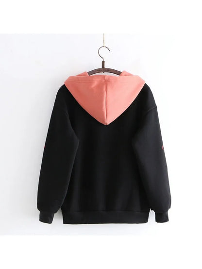 maoxiangshop Women Hoodies Fleece Thick Cute Fox Embroidery Winter Autumn  Pullovers Jumpers Japanese Hooded