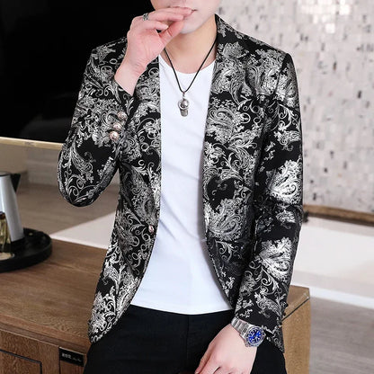 maoxiangshop Gold Blazer Spring New Bronzing Men Boutique Fashion Slim Fit Suit Jacket Wedding Nightclub Stage Party Dress Male Clothing