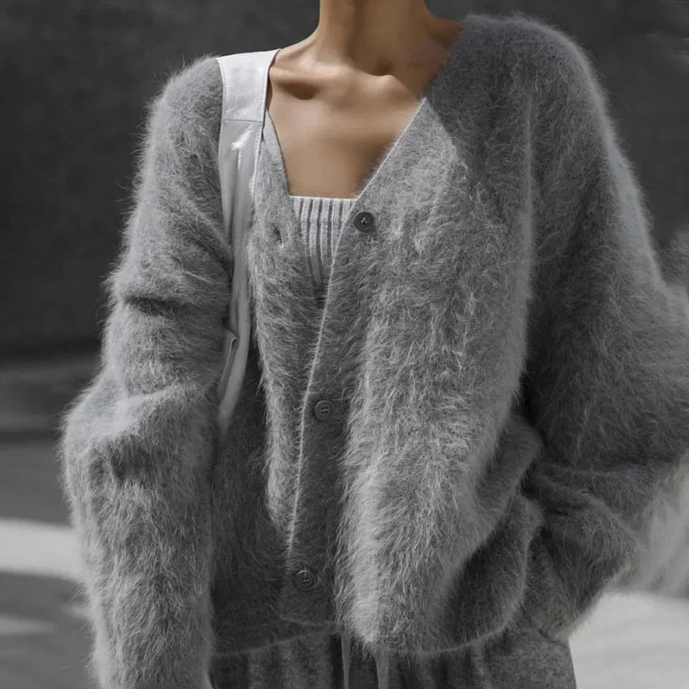 maoxiangshop  -  Women's Knitted Thick Cashmere Wool Cardigan Chic V Neck Single Breasted Long Sleeve Sweater Fall Winter Coat Outwear
