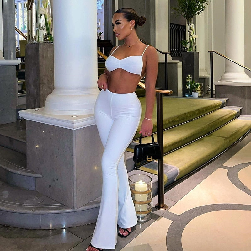 Townlike New White Sexy Two Piece Set backless Camisole Top Long Pant Women Set Elegant Casual 2 Piece Set Women Set