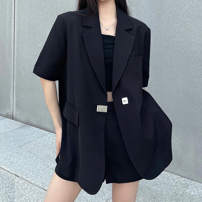 2023 Spring And Summer Black Suit Jacket Female After The Slit Design Sense Niche Casual Thin Fashion Suit Tops Female Jacket