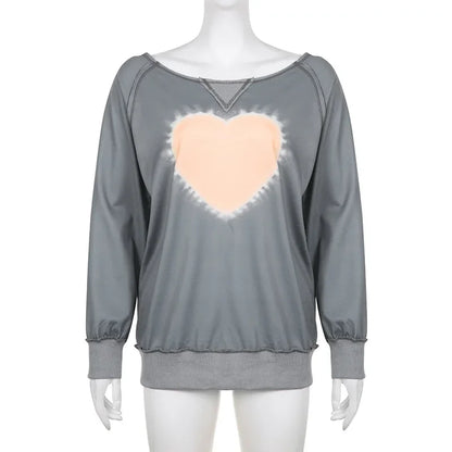 Love Tie Dye Gray Sweatshirts Streetwear Y2k Hoodie Irregular Long Sleeve Tops 90s Aesthetic Vintage Clothes P84-CF38