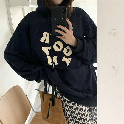 maoxiangshop Korean Autumn Winter Letter Print Hoodie Women Casual Long Sleeve Pullover Tops Hood Shirt Harajuku Oversize Sweatshirt Y2k 후드티