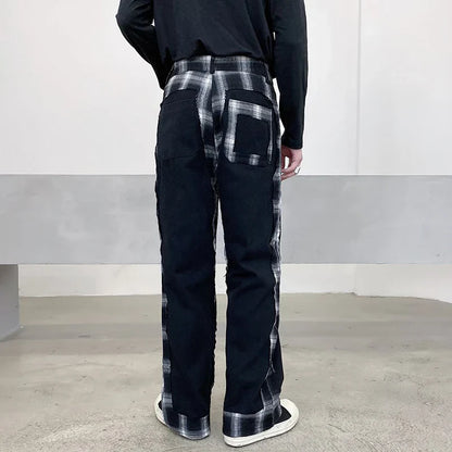 maoxiangshop 2024 Fashion Elegant Plaid Splicing Design Casual Pants Men's Trendy High Street Original Straight Tube Trousers