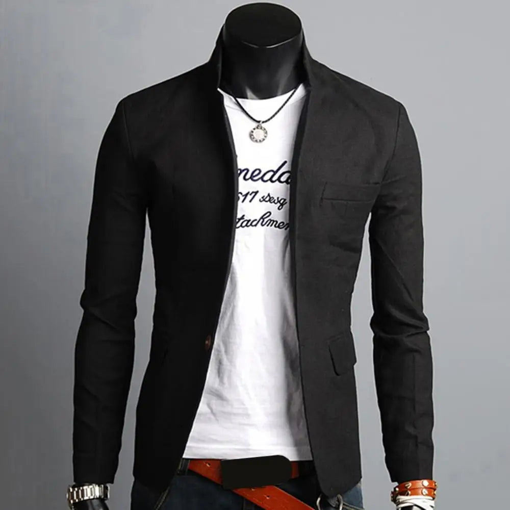 maoxiangshop Men Casual Blazer Spring Autumn Solid Color Lapel Collar Button Pockets Decor Business Suit Tops Wedding Party Outwear Coat