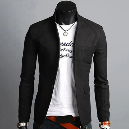 maoxiangshop Men Casual Blazer Spring Autumn Solid Color Lapel Collar Button Pockets Decor Business Suit Tops Wedding Party Outwear Coat