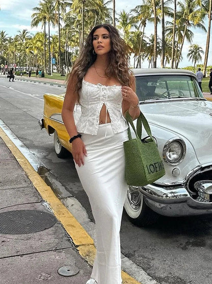 Women Maxi White Maxi Skirt Elegant High Quality Office Lady Satin Skirt with Lining Casual Summer Skirts New Arrival