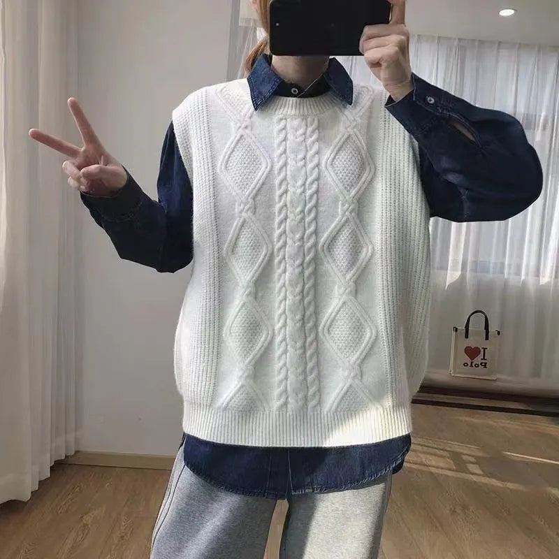 Women's Knitted Sweater Vest All-Match Pullover Comfortable Simple Elegant Casual O-Neck Sleeveless Streetwear Solid Tops