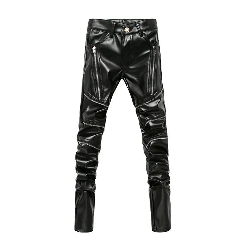 maoxiangshop New Arrived Personality Male Leather Pants Male Slim Leather Pants Men's Clothing PU Pants Male