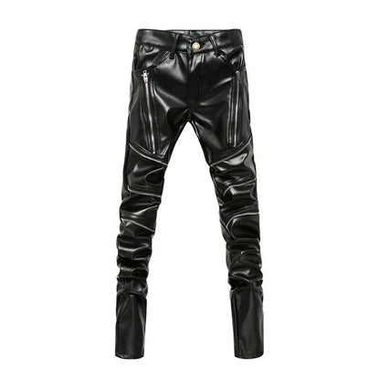 maoxiangshop New Arrived Personality Male Leather Pants Male Slim Leather Pants Men's Clothing PU Pants Male