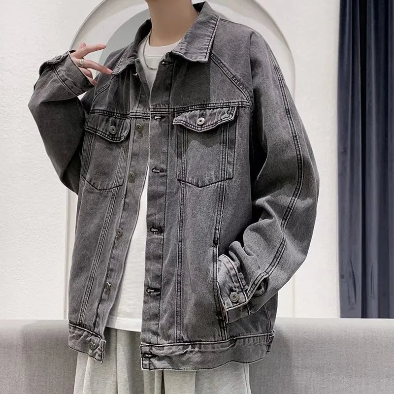 maoxiangshop Spring Autumn New Mens Lapel Denim Jacket Coat M-5XL Hip Hop Wind Casual Coat Cotton Plus Size Denim Jacket Men Hole Clothes