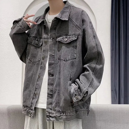 maoxiangshop Spring Autumn New Mens Lapel Denim Jacket Coat M-5XL Hip Hop Wind Casual Coat Cotton Plus Size Denim Jacket Men Hole Clothes