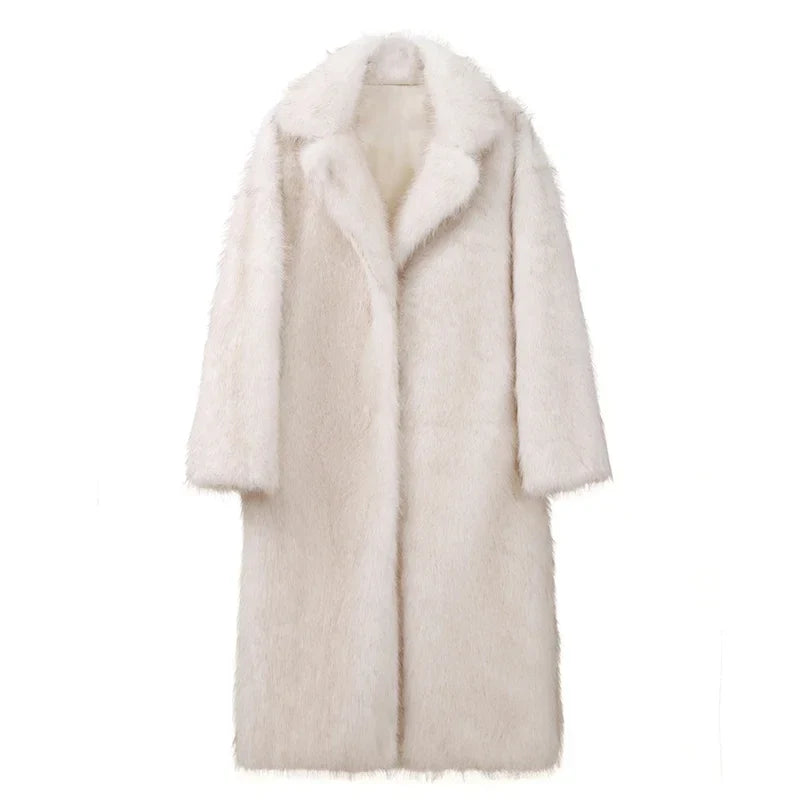 maoxiangshop  -  Vintage Luxury Long Faux Fox Fur Coat Women 2024 Winter Warm Fluffy Fur Jacket Female Street Furry Outerwear Overcoat