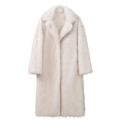 maoxiangshop  -  Vintage Luxury Long Faux Fox Fur Coat Women 2024 Winter Warm Fluffy Fur Jacket Female Street Furry Outerwear Overcoat