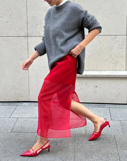 maoxiangshop  -  Women Gray Knitted Sweater Fashion O-neck Long Sleeve Basic Casual Pullover Top 2024 Autumn New Female Commuting Knitwear