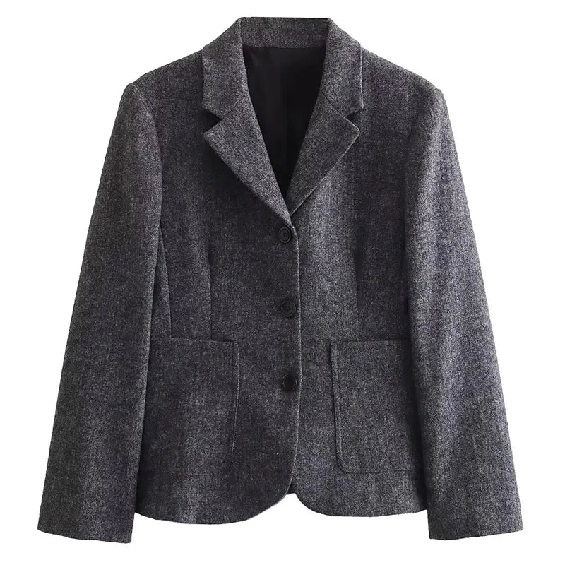 maoxiangshop HH TRAF Women Autumn Wool Blend Blazer Pleated Skirt Set Casual Lapel Sleeves Slim Jacket Women's Versatile High Waist Skirts