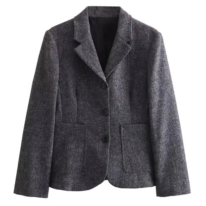 maoxiangshop HH TRAF Women Autumn Wool Blend Blazer Pleated Skirt Set Casual Lapel Sleeves Slim Jacket Women's Versatile High Waist Skirts