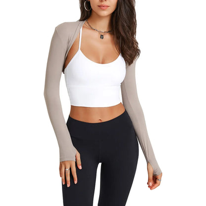 maoxiangshop-Women Long Sleeve Bolero Shrug Yoga Open Front Cropped Cardigan Sleeves to Cover Arms Workout Tops for Exercise Sports Gym Y2k