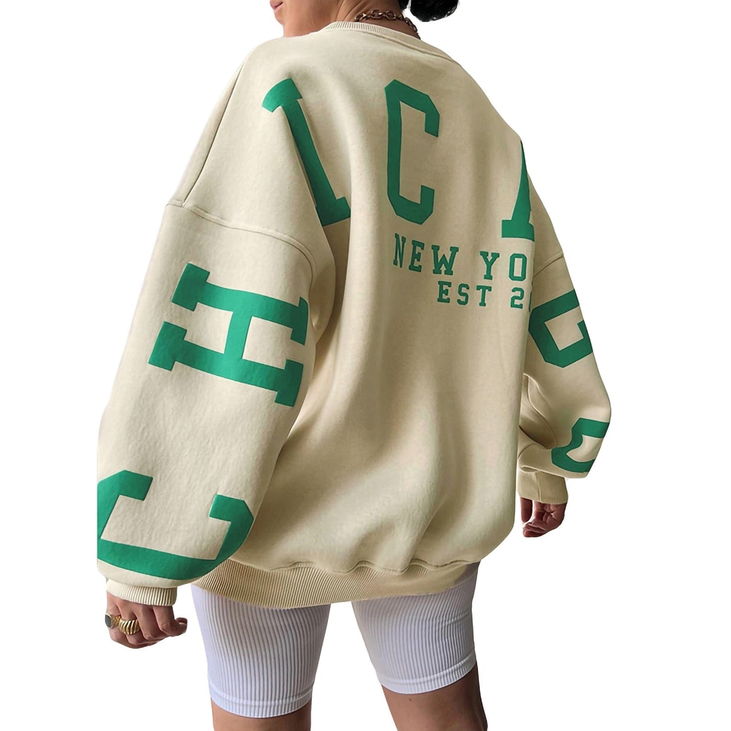 Combhasaki Women Y2K Grunge Loose Pullover Sweatshirts Letter Print Casual Thickened Long Sleeve Tops Autumn Hoodie Streetwear