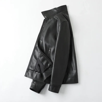 maoxiangshop Men Bomber Leather Jacket New Anti-wind Lapel Solid Casual Slim Fit Jacket Coats Motorcycle PU Leather Jacket Fashion