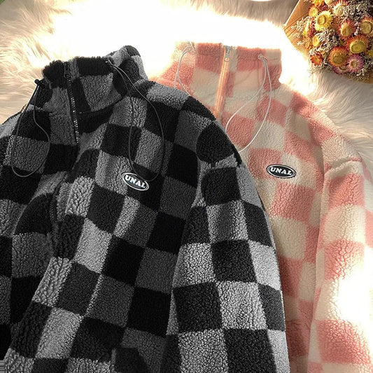 maoxiangshopSquare Lamb Wool Winter Clothes Women Padded Jacket Fashion Stand-up Collar Reversible Jacket Women Loose Coat Women Jackets Top