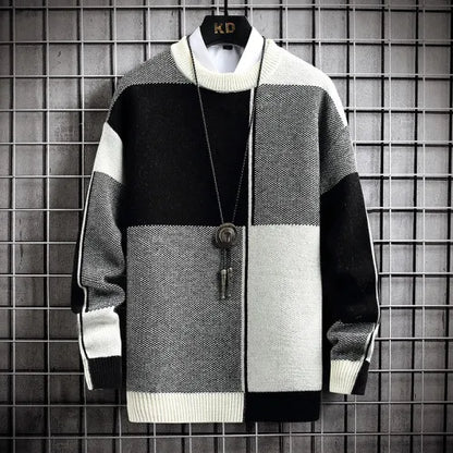 maoxiangshop Half High Collar Color Blocking Warm Sweater/ High Quality Men Spring Autumn Slim Leisure Korean Long Sleeve Loose Knit Pullover