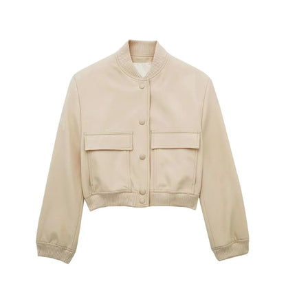 maoxiangshop  -  Y2K Style Jacket Women New Autumn Big Pocket French Jacket Coat Women Solid Color Single-breasted Baseball Outerwear Tops
