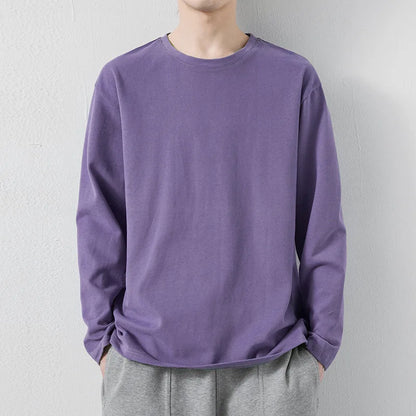 maoxiangshop New Klein Blue Long Sleeve T-shirt Men's Spring and Autumn New Solid Color Laydown Casual Top Coat Round Neck Underlay Shirt 5xl