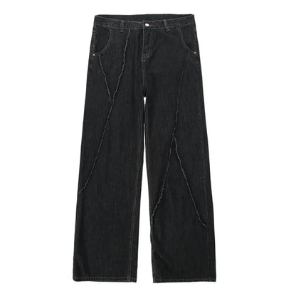 maoxiangshop 2024 Men HipHop Distressed Jeans Pants Men Ripped Patchwork Denim Pants Male Oversized Loose Casual Streetwear Wide Leg Trousers