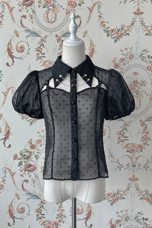 maoxiangshop  -  Lolita Little Babe Dark Gothic Chain Puff Sleeved Short Sleeveper Shirt  By Alice Girl