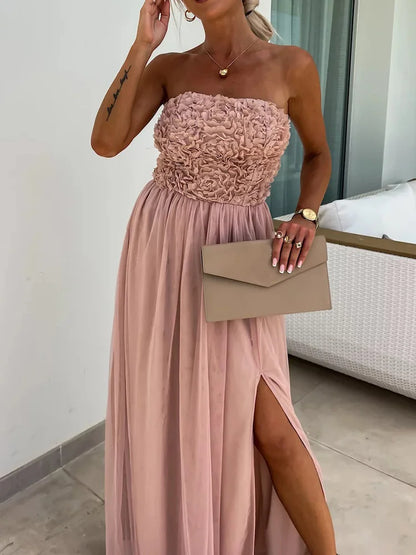 Sleeveless Strapless Patchwork Maxi Dress, Women Spring Summer Sexy Backless Solid Party Dress, Elegant Simple Ladies Dress 2024