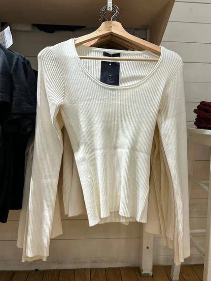 Basic Ribbed Crop Top for Women Solid Sexy U Neck Slim Cotton Long Sleeve Pullover Female Autumn Sweet Knitted Sweater Tops