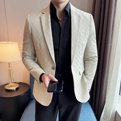 maoxiangshop Plus Size 5XL-M Luxury Checkered Slim Fit Business Blazers Mens 2024 Formal Single Button Fashion Social Party Suit Jacket