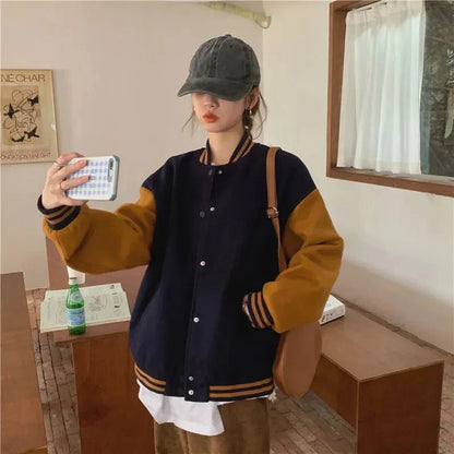 Streetwear Y2K Baseball Jackets Women Oversized Patchwork Bomber Coat Bf Harajuku Preppy Korean Casual All Match Outerwear