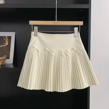 maoxiangshop Preppy Style Mini Skirt Women High Waist A-line Bow Female Pleated Skirts with Shorts Korean Fashion Autumn Skirts