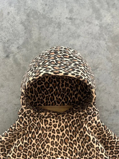 maoxiangshop Y2k Leopard Print Vintage Hoodies Women American Retro Fashion Streetwear Hiphop Oversized Hooded Sweatshirt Autumn