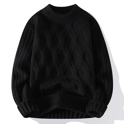 maoxiangshop Autumn Winter Knitted Sweaters Men Fashion Casual Knitting Clothing O Neck Blue Black Pullovers Mens Warm Solid Sweater Man