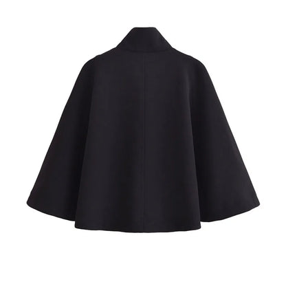 maoxiangshop  -  Cloak Style Solid Jacket Coat Women Stand Collar Loose Short Temperament Outerwears 2024 New Winter High Quality Lady Streetwear
