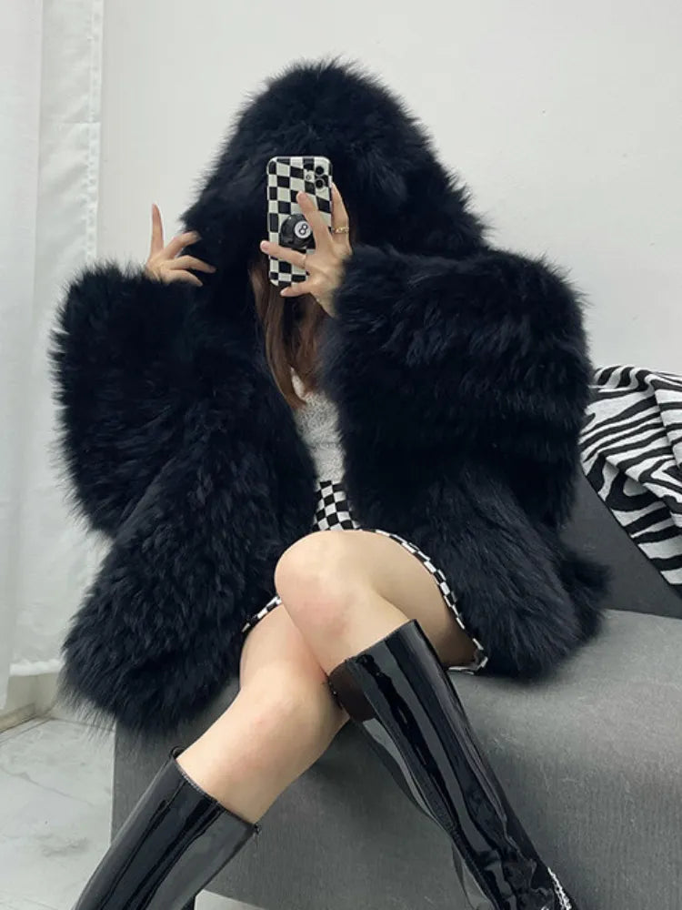 Women's Coat New In Fashion Hooded Solid Color Jacket Elegant Tops Temperament Style Winter Commuting Streetwear Fur Coat Women