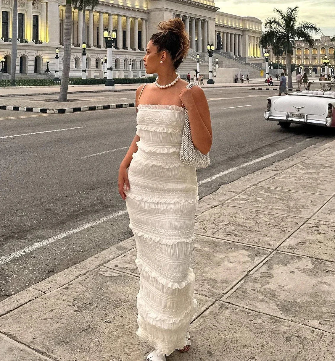 Mingmingxi Luxury Maxi Formal Occasion Cake Dresses Elegant Beige Spaghetti Strap Wedding Party Dresses Summer women's clothing