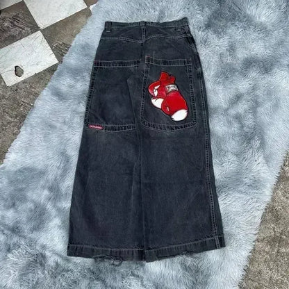 Jeans New Harajuku Hip Hop Retro Skull Graphic Embroidered Baggy Jeans Denim Pants Men Women Goth High Waist Wide Trousers