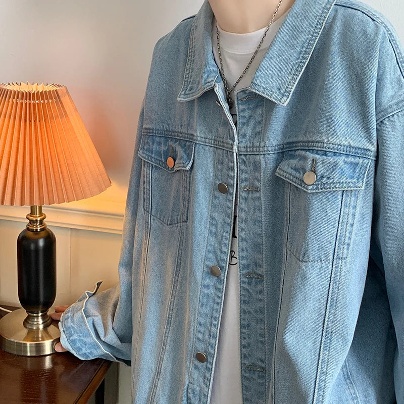 maoxiangshop Plus Size 5XL-M Black Denim Jacket Mens Turn Down Collar Jeans Coats Multi-pockets Overalls Streetwear Loose Casual Men Clothing