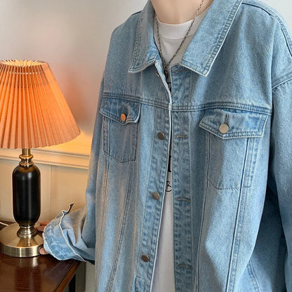 maoxiangshop Plus Size 5XL-M Black Denim Jacket Mens Turn Down Collar Jeans Coats Multi-pockets Overalls Streetwear Loose Casual Men Clothing