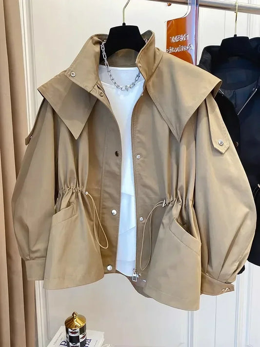 Long-Sleeved Casual Short Trench Waist Party Design Jacket Chic Girls Short Comfortable Fashion Korean Vintage Tops for Women