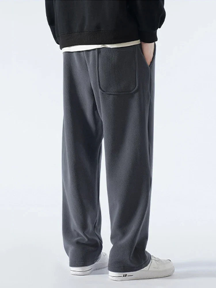 maoxiangshop Winter Thick Fleece Warm Sweatpants Men Streetwear Wide-Leg Straight Loose Track Pants Male Casual Thermal Velvet Trousers