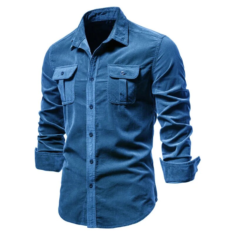 maoxiangshop New Men's Shirt Fashion Corduroy Shirts Men Business Casual Single Breasted Cotton Men Shirts Solid Color Slim Fit Full Top