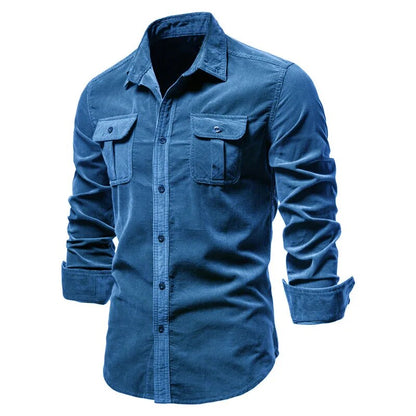 maoxiangshop New Men's Shirt Fashion Corduroy Shirts Men Business Casual Single Breasted Cotton Men Shirts Solid Color Slim Fit Full Top