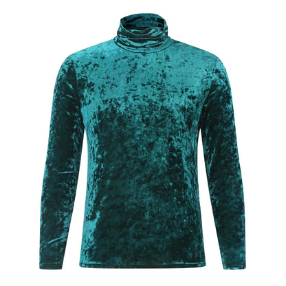 maoxiangshop New Long Sleeved Solid Color Tight Fitting T-Shirt, European and American Autumn and Winter Men's High Neck Velvet Base Sweater
